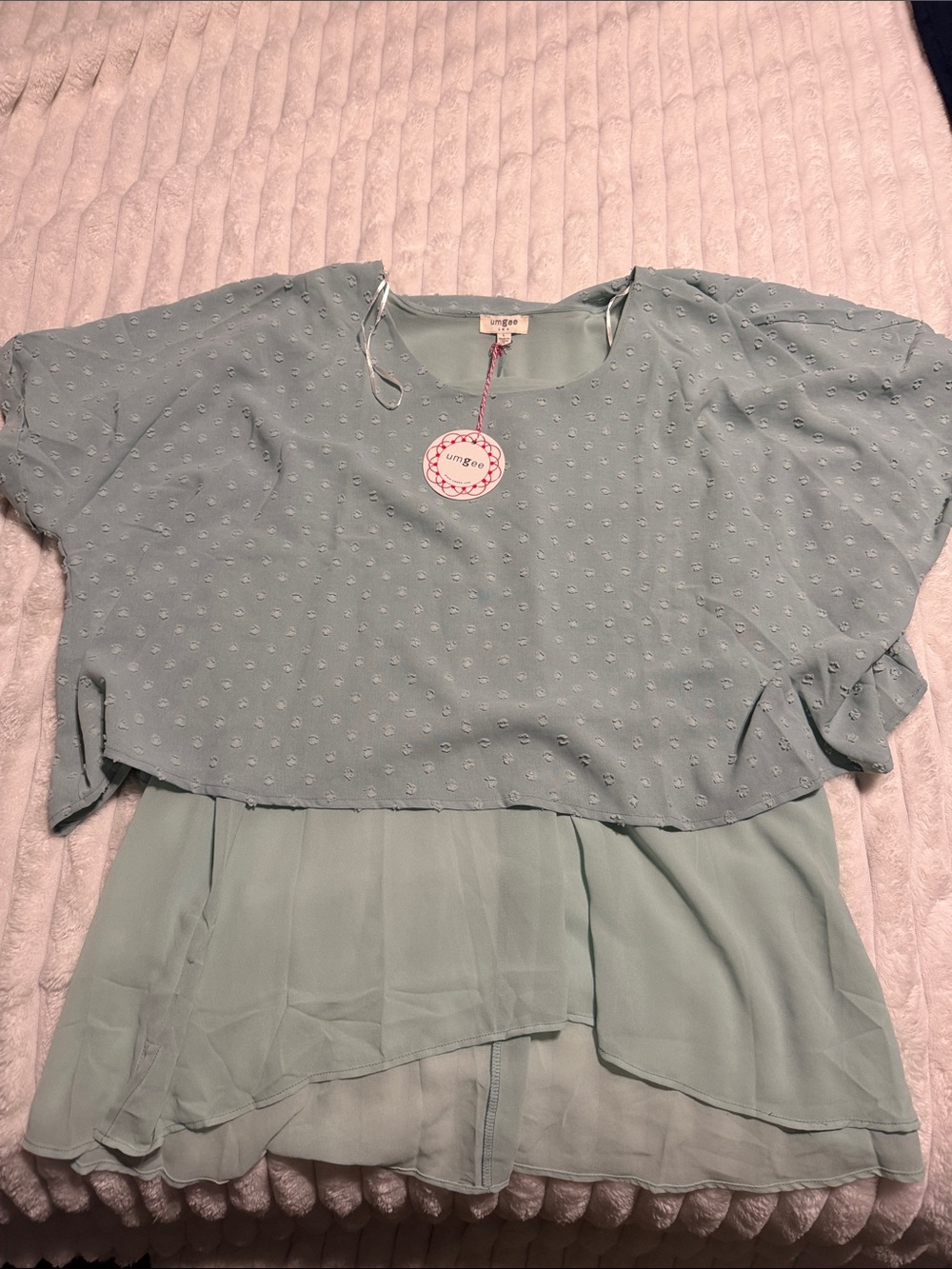 Umgee Mint Green Layered Dot-Texture Tunic Top